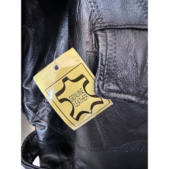 Leather Riding Jacket Mens Large Eagle Patch God Bless America Moto Vintage 80's - Picture 6 of 14